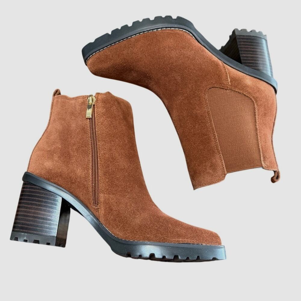 Franco Sarto Trent Women’s Ankle Boots Russet Brown Suede Leather Sz 7.5 WNWB - Picture 2 of 16